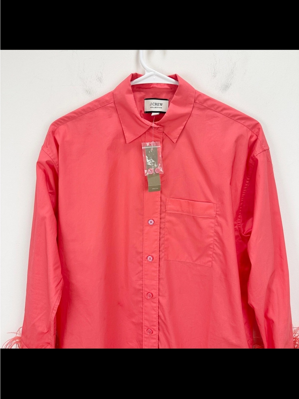 J.Crew Collection Feather Trim Poplin Button Up Shirt Coral Pink US 4 NWOT - Picture 4 of 11